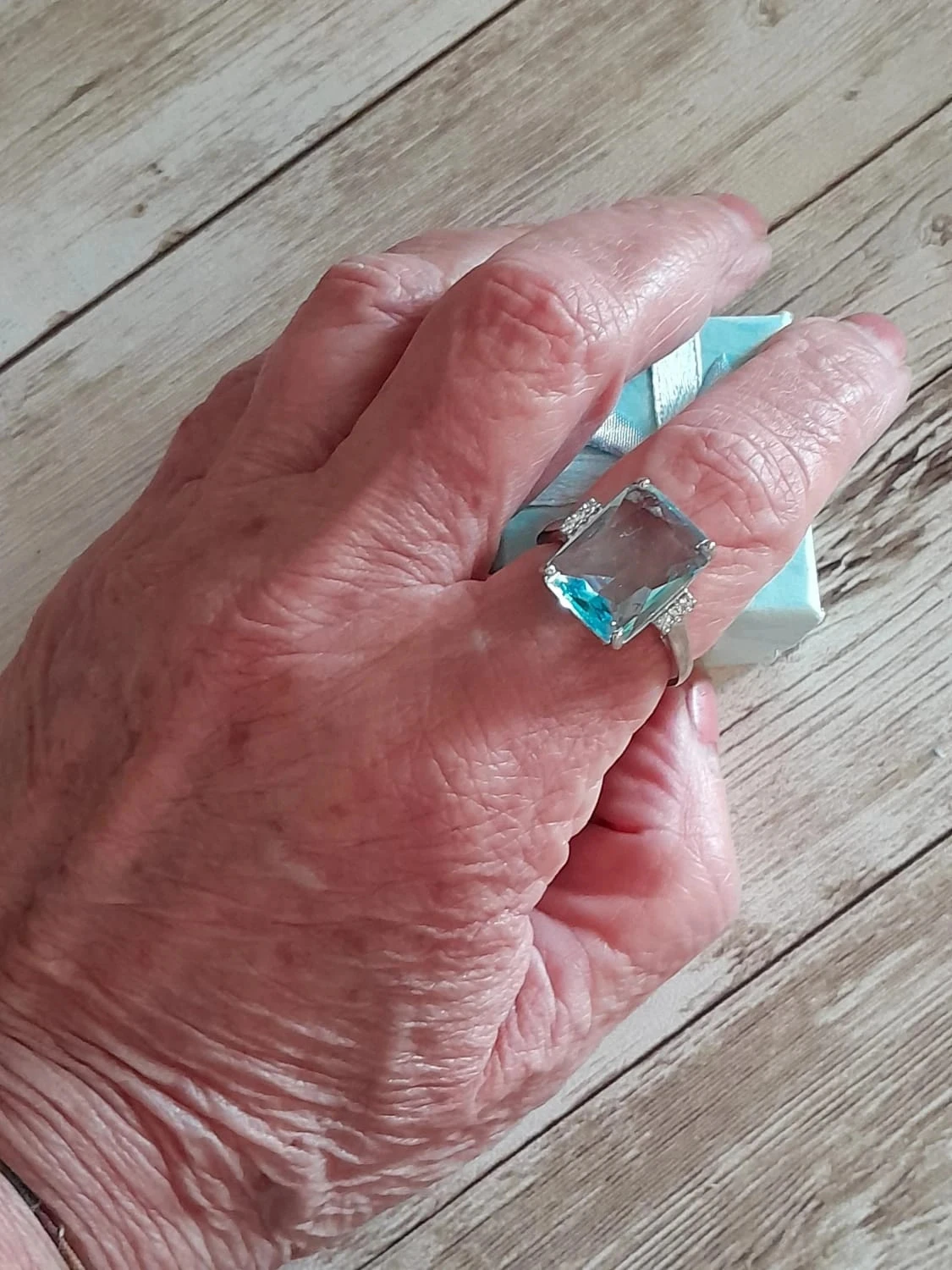 Anillo con gran piedra rectangular, color Azul claro, estilo Bohemio, talla 60 – photo 5
